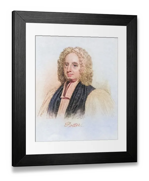 Framed Print : John Potter 1674, 1747 Archbishop of Canterbury from the book Crabbs Historical Dictionary from 1825