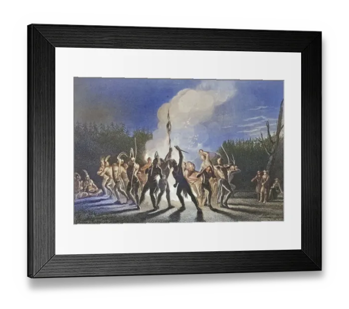 Framed Print : Washington and Fairfax at an Indian war dance 1748