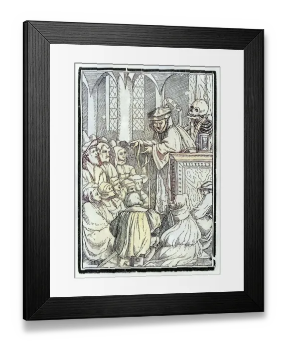 Framed Print : Der Tod holt den Prediger Holzschnitt von Georg Scharffenberg nach Hans Holbein d Framed Print : Der Tod holt den Prediger Holzschnitt von Georg Scharffenberg nach Hans Holbein d