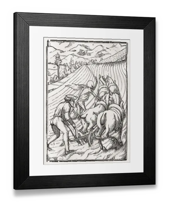 Framed Print : Der Tod kommt fuer den Bauern oder den Hausmann Woodcut by Georg Scharffenberg after Hans Holbein the Younger from Der