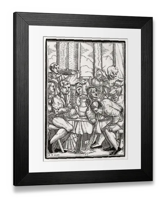 Framed Print : Der Tod holt den Trunkenbold Holzschnitt von Georg Scharffenberg nach Hans Holbein d