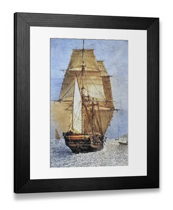 Framed Print : The brig HMS Beagle from Journal of Researches by Charles Darwin published by Nelson & Sons 1890 Framed Print : The brig HMS Beagle from Journal of Researches by Charles Darwin published by Nelson & Sons 1890