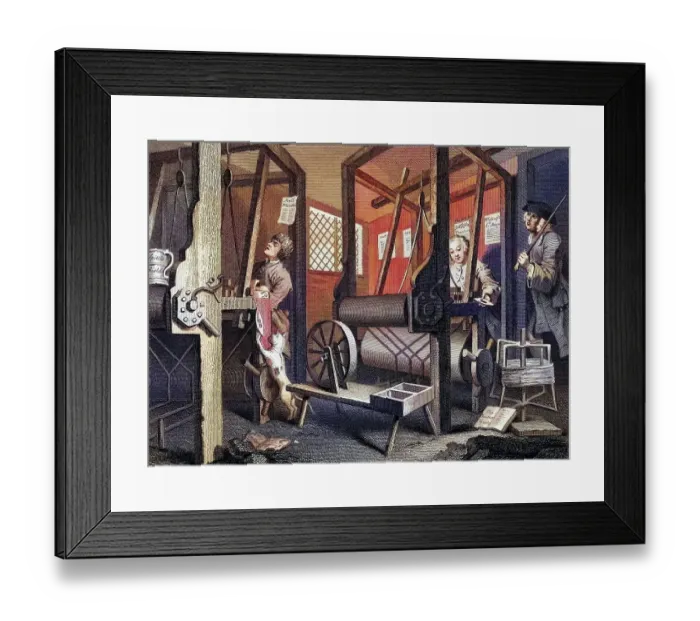 Framed Print : Industry and Idleness The fellow prentices at their looms From the original design by Hogarth from The Works of Hogarth