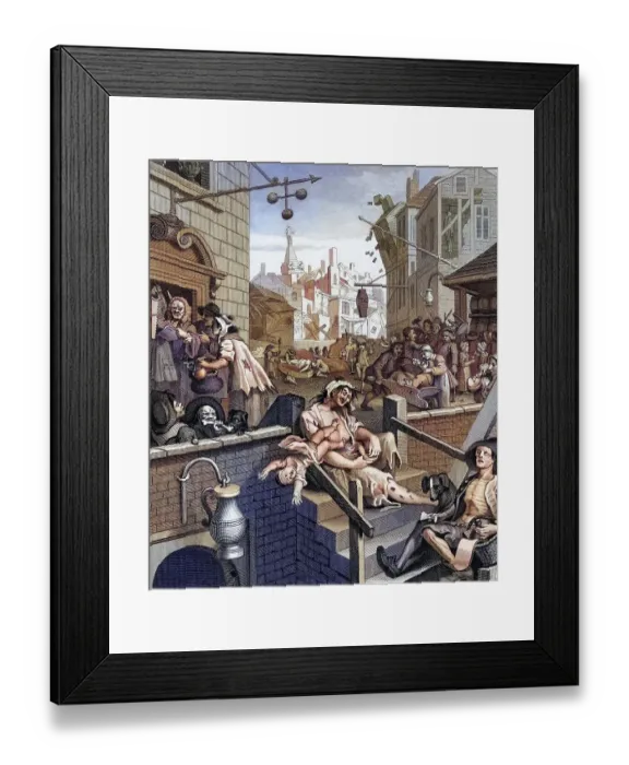 Framed Print : Beer Street and Gin Lane Gin Lane From the original design by Hogarth from The Works of Hogarth published London 1833