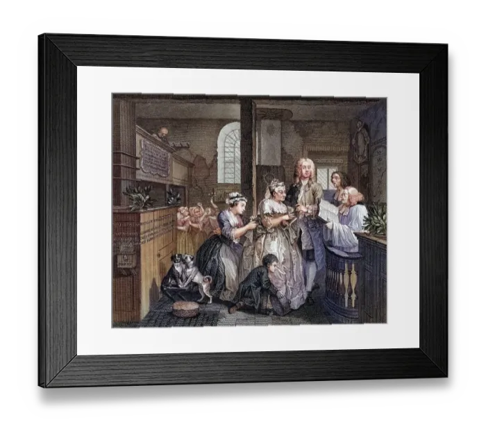 Framed Print : The Rakes Progress Marries an old maid From an original picture by Hogarth from The Works of Hogarth published London