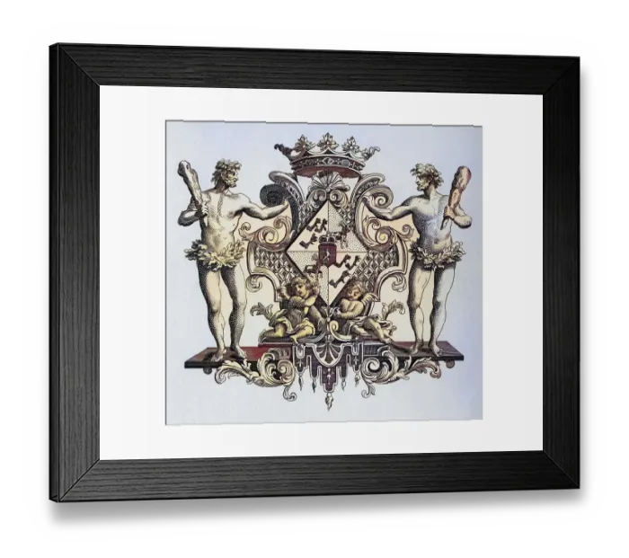 Framed Print : Arms of the Duchess of Kendal From The Works of Hogarth published London 1833 Framed Print : Arms of the Duchess of Kendal From The Works of Hogarth published London 1833