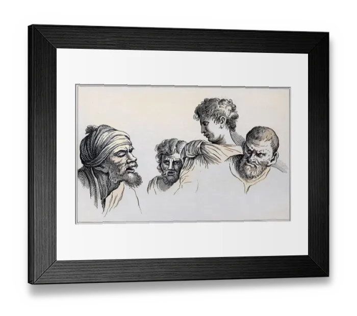 Framed Print : Heads from the cartoons at Hampton Court From The Works of Hogarth published London 1833