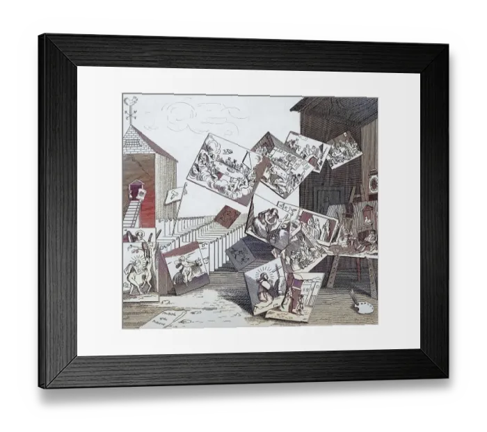 Framed Print : The Battle of the Pictures From The Works of Hogarth published London 1833 Framed Print : The Battle of the Pictures From The Works of Hogarth published London 1833