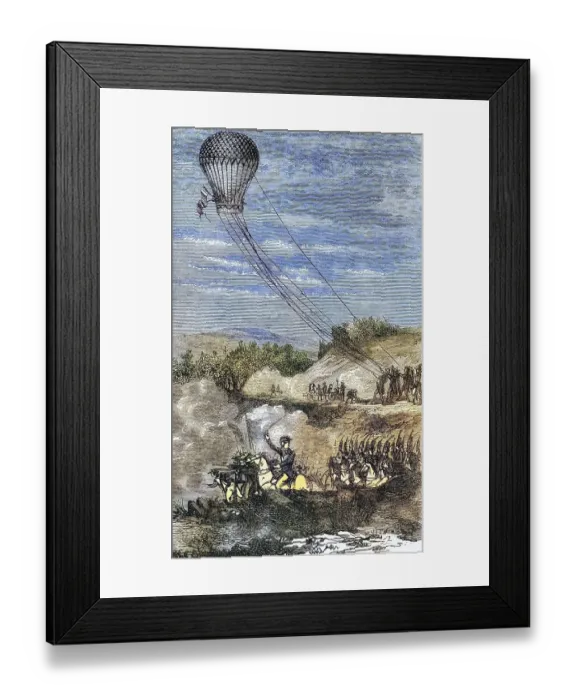Framed Print : Employment of the hot air balloon l'Entreprenant as a reconnaissance post at the Battle of Fleurus June 26 1794