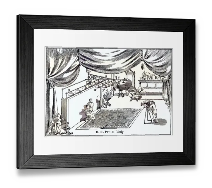 Framed Print : Photographer's studio equipped with arc lamps