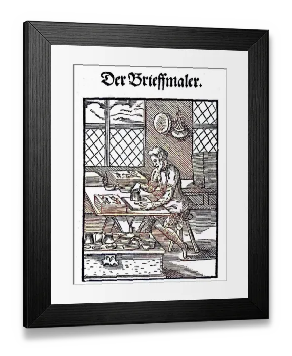 Framed Print : The title, Der Brieffmaler, the woodcut was created by Ammann Framed Print : The title, Der Brieffmaler, the woodcut was created by Ammann