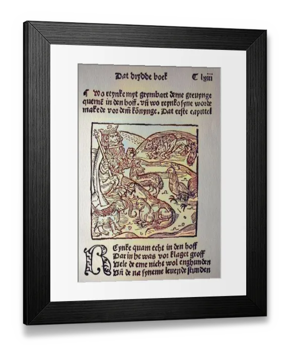 Framed Print : A page from the oldest Low German edition of Reinecke Vos