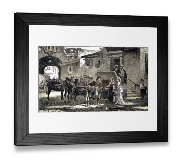Framed Print : Family outing with donkeys, start of a journey