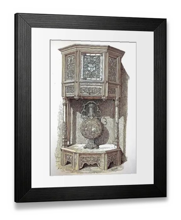Framed Print : Six-sided credenza with carved panels from the 16th century