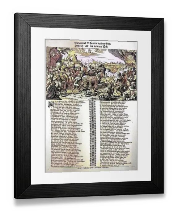 Framed Print : Facsimile of a factual leaflet about the consequences of war and money