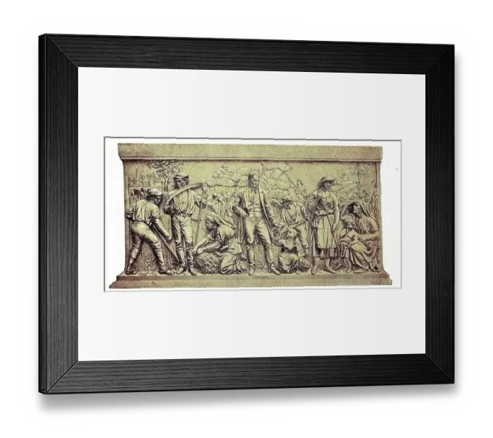 Framed Print : The archaeological relief on Thaers monument in Berlin shows that the harvest work was the last work of Christian