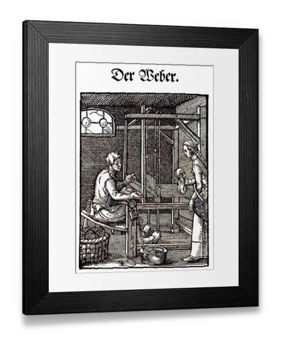 Framed Print : The Weaver, woodcut from the, Das Staendebuch Framed Print : The Weaver, woodcut from the, Das Staendebuch