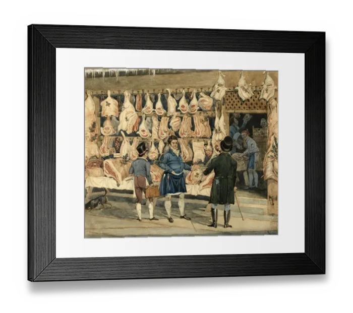 Framed Print : The meat market around 1830 in London