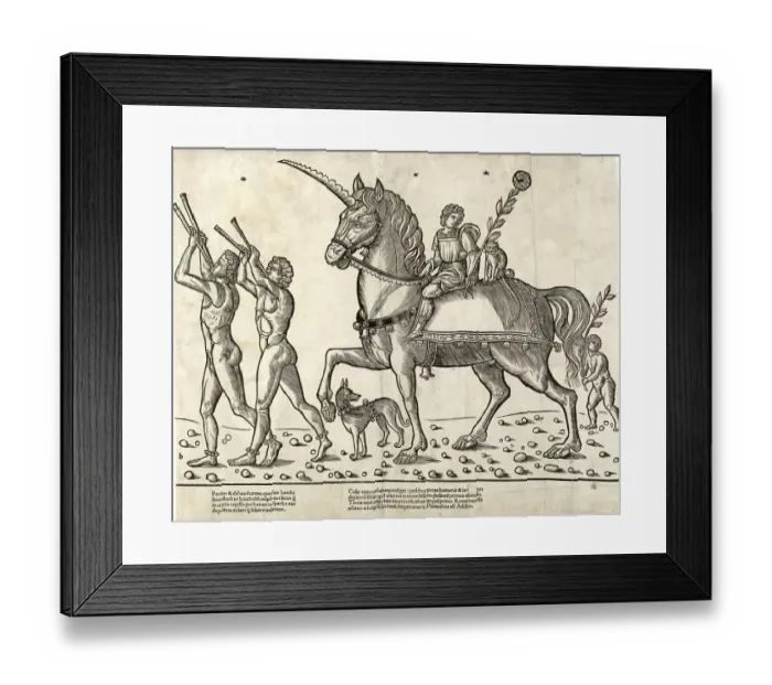 Framed Print : Unicorn. Trumpeters leading Caesar on horseback