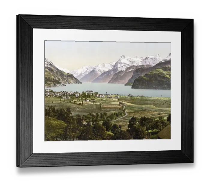 Framed Print : Fountain and the Alps, Lake Lucerne