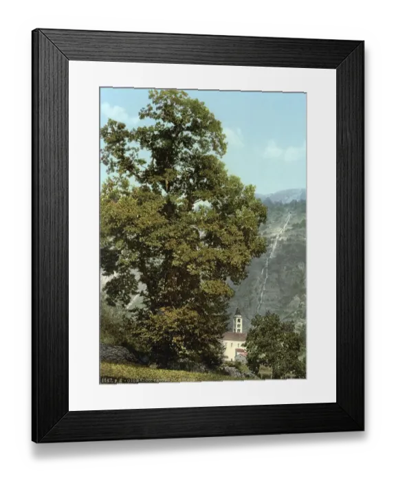 Framed Print : Giornico, church and waterfall, St