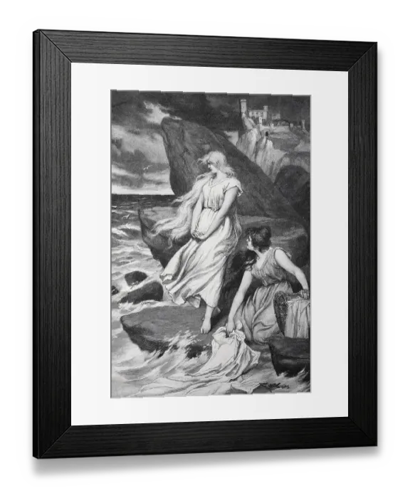 Framed Print : Gudrun by the sea, Two woman standing on rocks and looking out over a stormy sea Framed Print : Gudrun by the sea, Two woman standing on rocks and looking out over a stormy sea