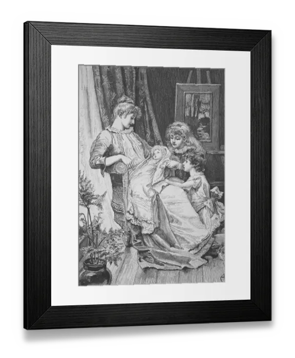 Framed Print : The Nesthaekchen, Mother with a newborn and two daughters in the flat