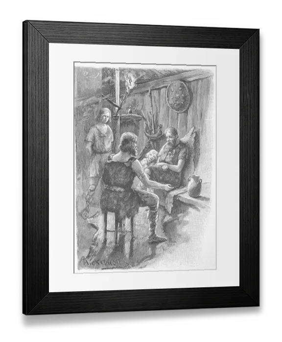 Framed Print : Teutons sitting by the light of a pinewood in a room