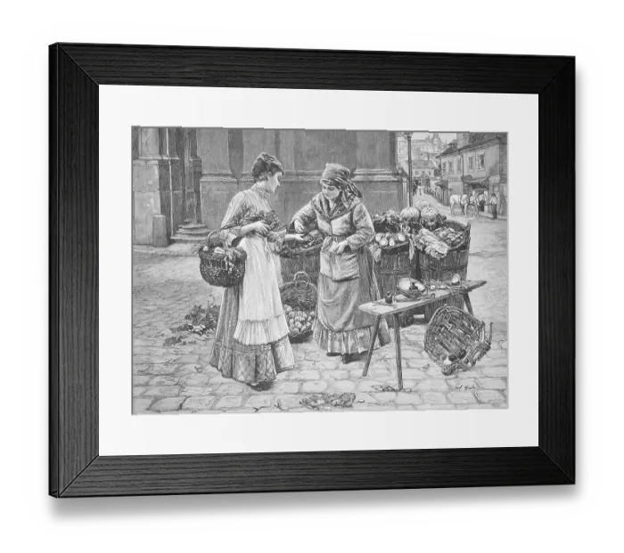 Framed Print : Vegetable woman selling fresh vegetables to a customer at a stall in the city Framed Print : Vegetable woman selling fresh vegetables to a customer at a stall in the city