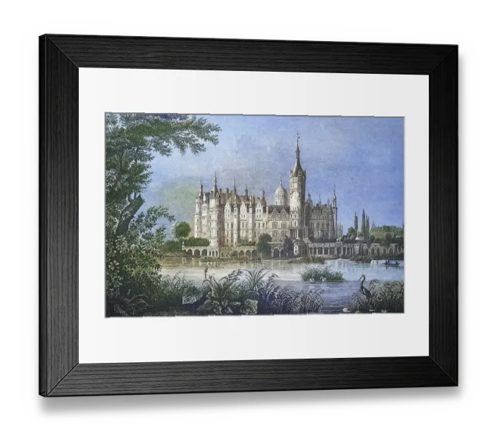 Framed Print : Historical view, 19th century, of the city and castle of Schwerin Framed Print : Historical view, 19th century, of the city and castle of Schwerin