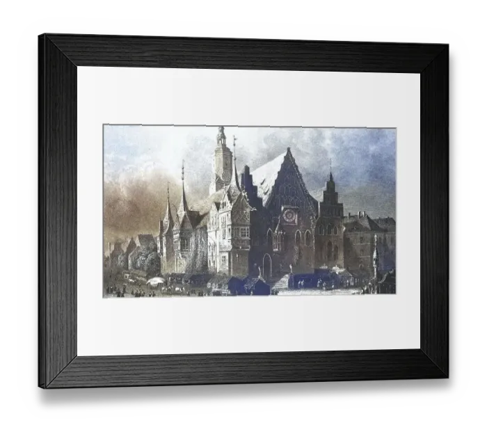 Framed Print : Historical view, 19th century, of the city and town hall of WrocNaw