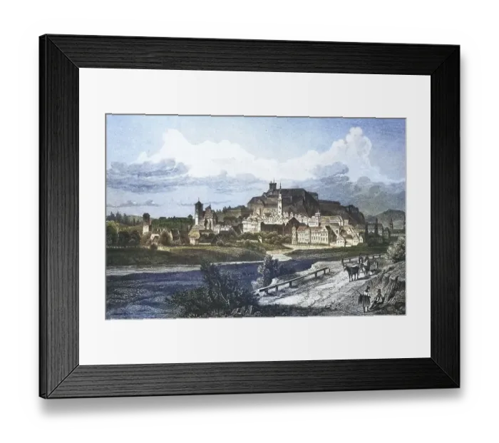 Framed Print : Historical view, 19th century, of the town of Glatz