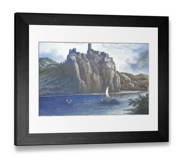 Framed Print : Historical view, 19th century, of Schreckenstein Castle Framed Print : Historical view, 19th century, of Schreckenstein Castle