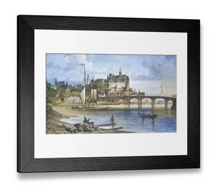 Framed Print : Historical view, 19th century, of the town of Meissen