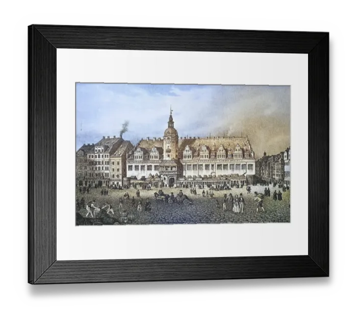 Framed Print : Historical view, 19th century, of the city of Leipzig with town hall Framed Print : Historical view, 19th century, of the city of Leipzig with town hall