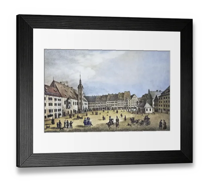 Framed Print : Historical view, 19th century, of the town of Freiberg