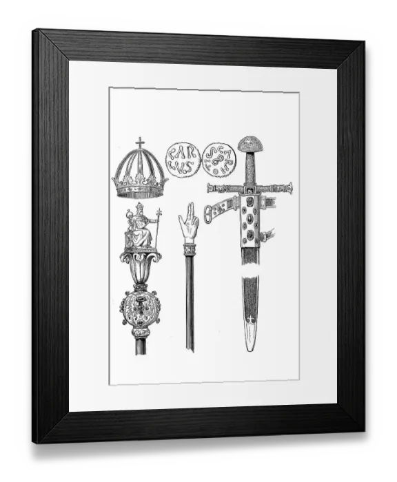 Framed Print : Sword, sceptre, rod of judgement and crown