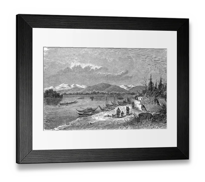 Framed Print : Indian village Rewicargut on the Yukon in Alaska