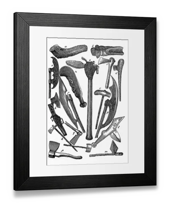 Framed Print : Axes and hatchets of different times and peoples
