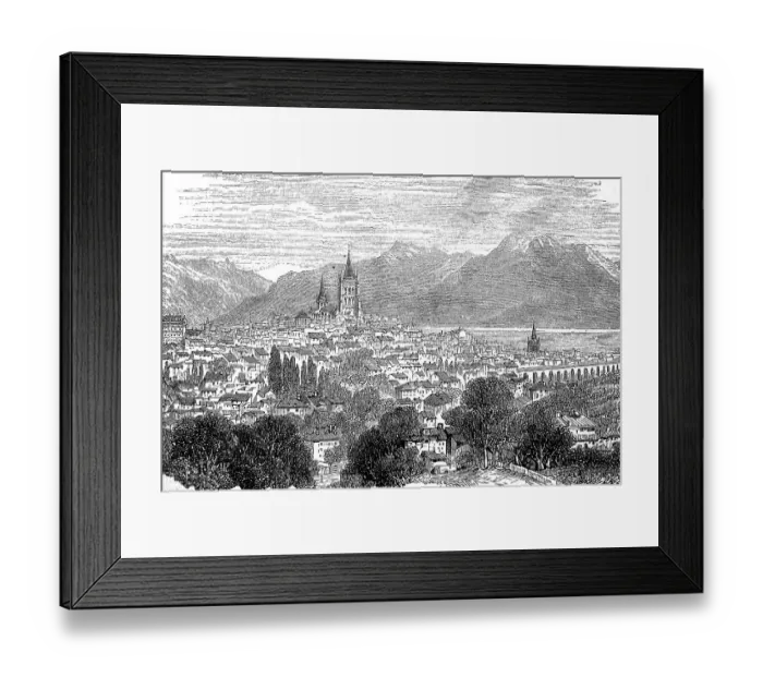 Framed Print : View from Lausanne in Switzerland in 1870 Framed Print : View from Lausanne in Switzerland in 1870