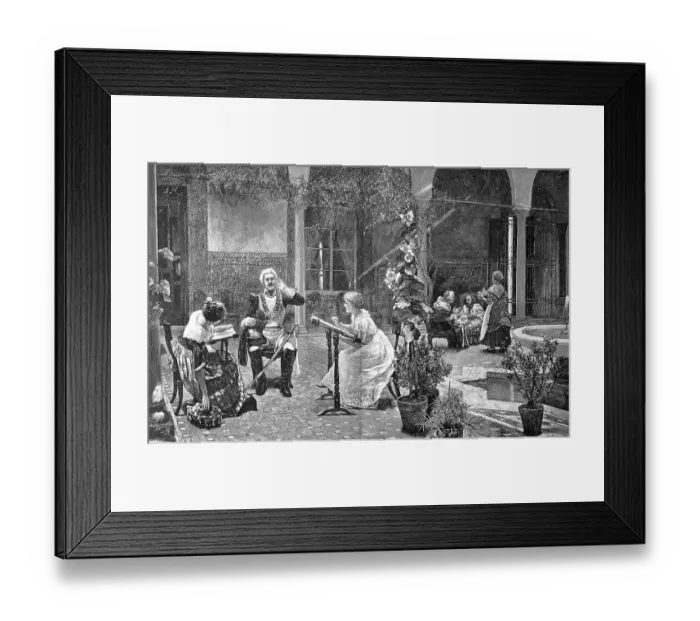 Framed Print : Soldier in parade uniform flirting with two woman at the same time Framed Print : Soldier in parade uniform flirting with two woman at the same time