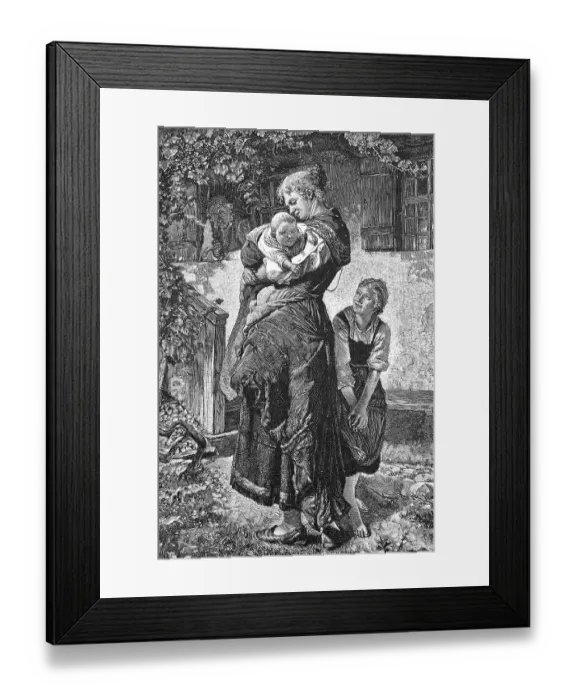 Framed Print : Mother with two children standing in the garden Framed Print : Mother with two children standing in the garden