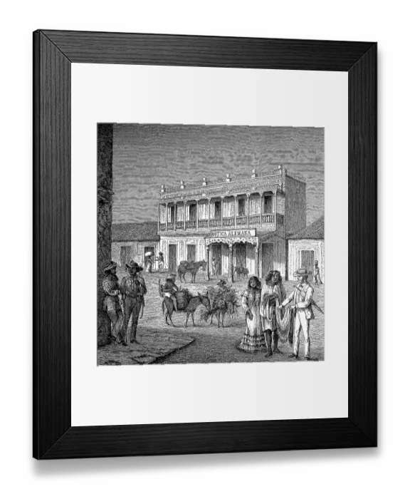 Framed Print : In front of the German pharmacy for the coffee merchants in Maracaibo