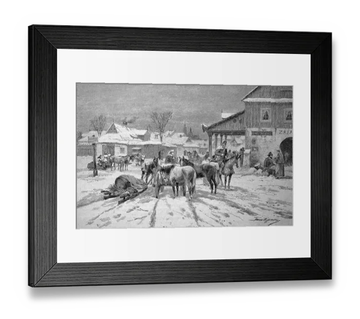 Framed Print : Situation in front of an inn in Eastern Galicia in winter Framed Print : Situation in front of an inn in Eastern Galicia in winter