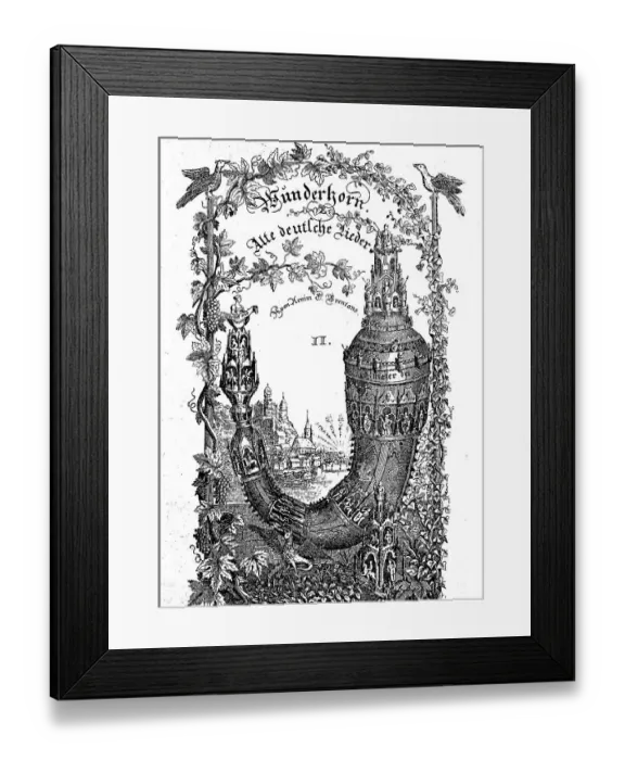 Framed Print : The jubilant Wunderhorn, cover picture of a German song collection from 1808