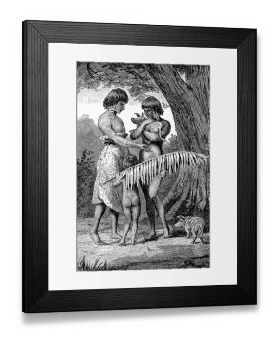 Framed Print : Woman and girl with a piglet in their arms from Yos Sudarso Bay