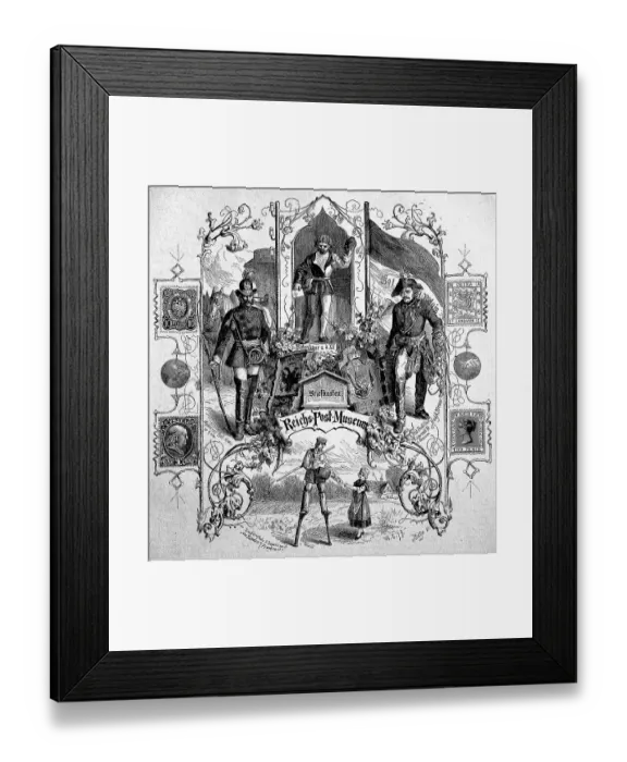 Framed Print : The Reichspostmuseum in Berlin with historical stamps and costumes