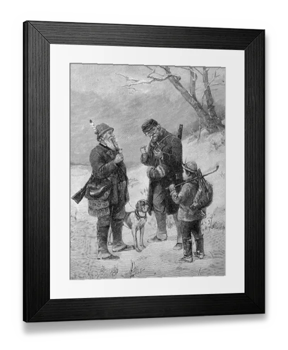 Framed Print : Hunters exchange their hunting experiences Framed Print : Hunters exchange their hunting experiences