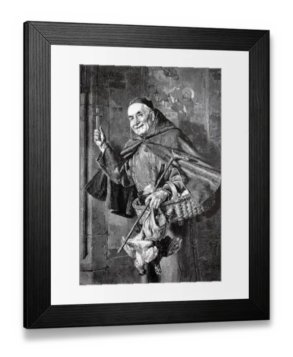 Framed Print : Monastery, monk returning from the market with a shopping basket and chickens Framed Print : Monastery, monk returning from the market with a shopping basket and chickens