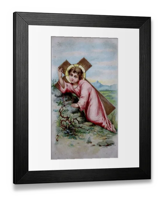Framed Print : Holy picture, child carrying Jesus on the cross